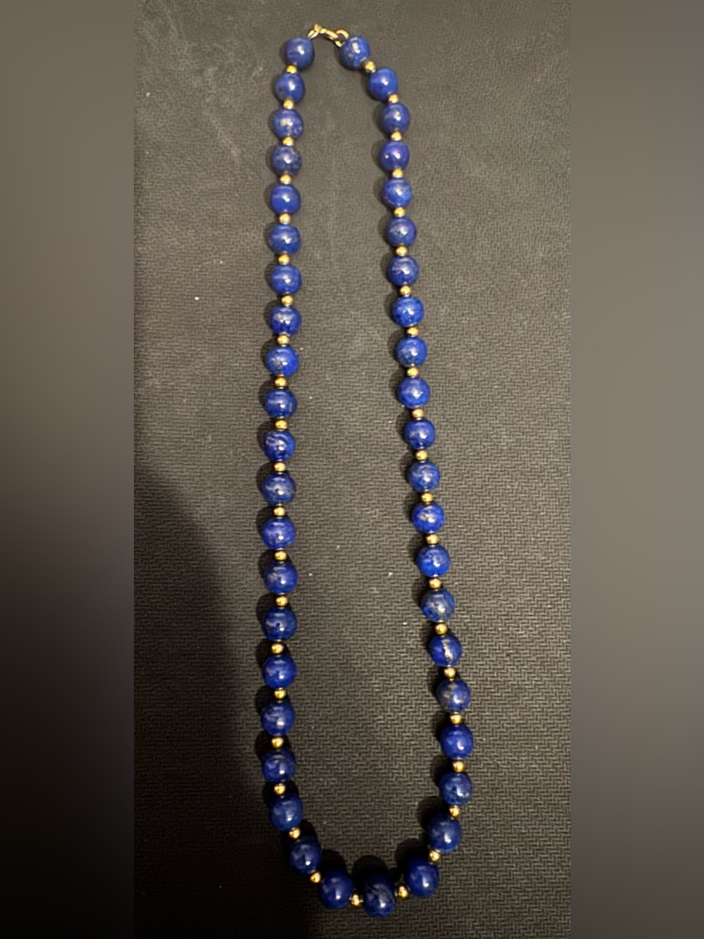 Vintage Lapis Lazuli Bead Necklace with Gold Tone Accent Beads